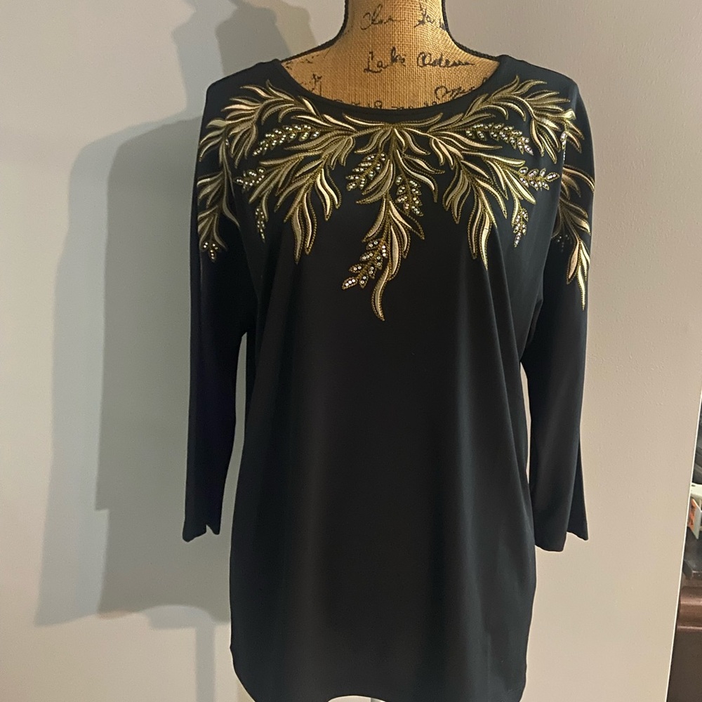 Bob Mackie Sz M Black Women’s Top with Gold Embroidery